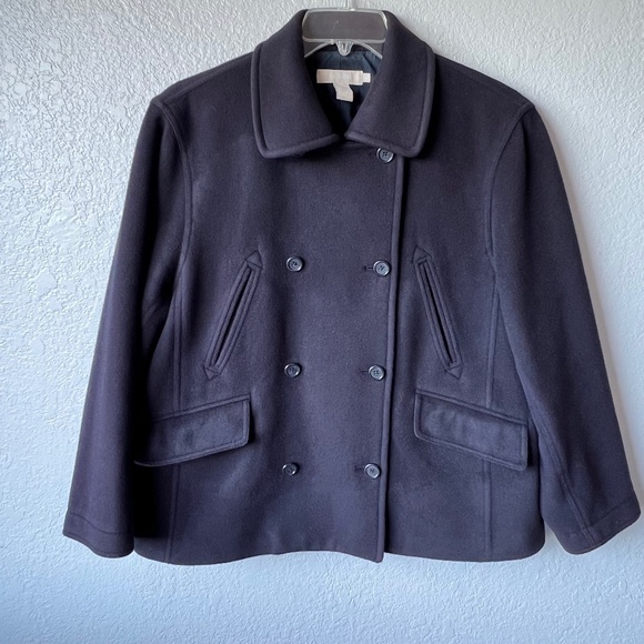 J. Crew Wool Cashmere Blend Cropped Pea Coat Navy sz L - Picture 1 of 13